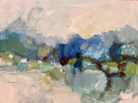 Three Sheep on Blue by artist Sue Sakahara